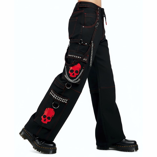 Unisex black gothic pants red - black,